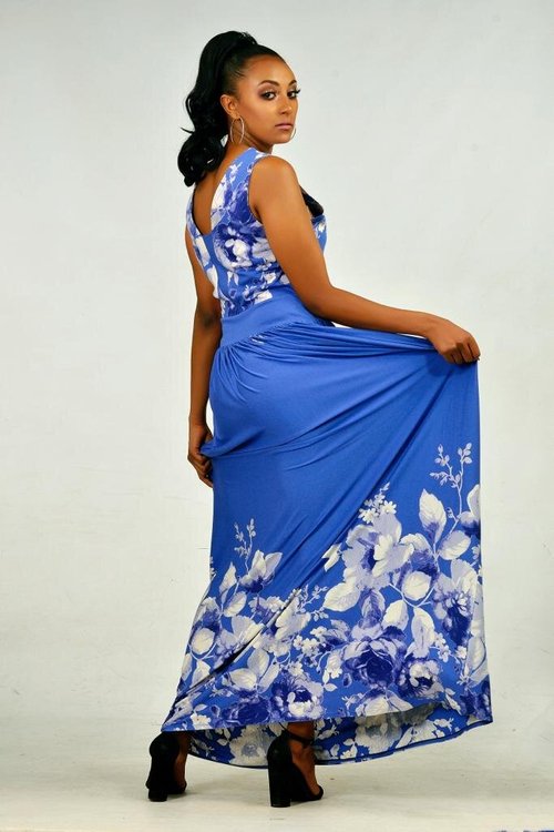 blue-long-dress-floral-print - View 3
