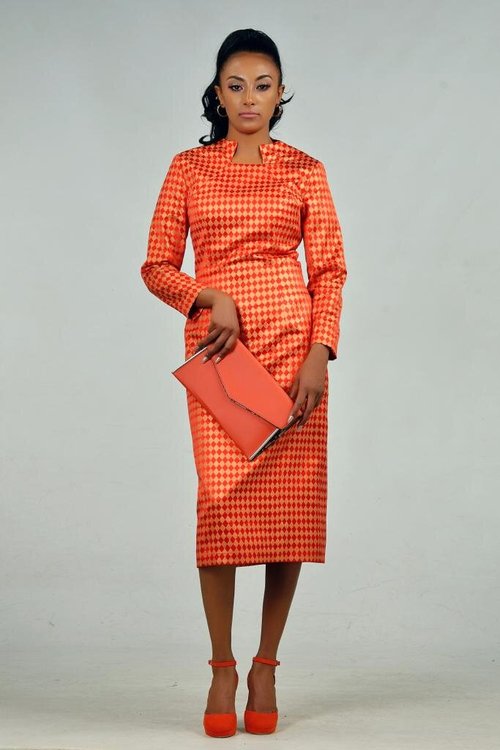 dress-pencil-red-yellow-longsleeves - View 2