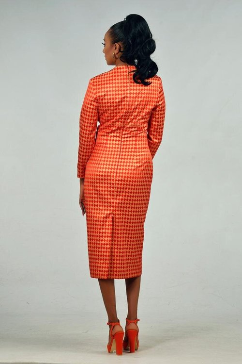 dress-pencil-red-yellow-longsleeves - View 3