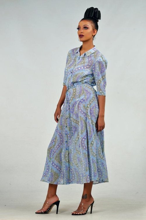 light-blue-print-shirt-dress - View 1