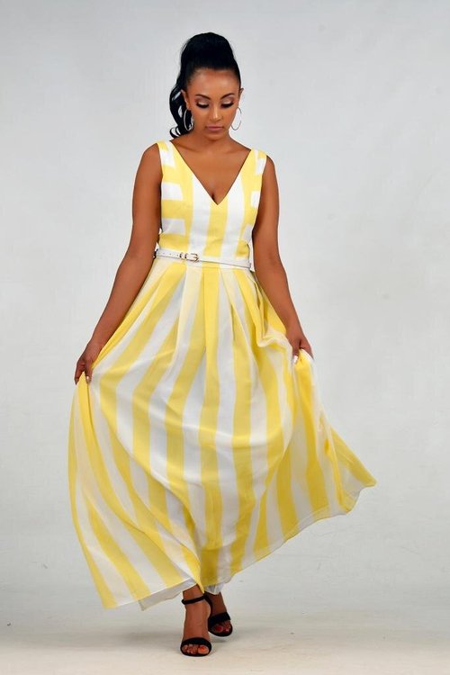 maxi-dress-white-yellow-stripes - View 2