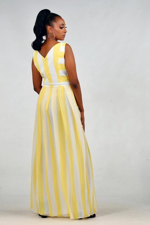 maxi-dress-white-yellow-stripes - View 3