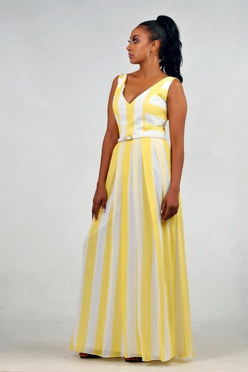 maxi-dress-white-yellow-stripes - View 4