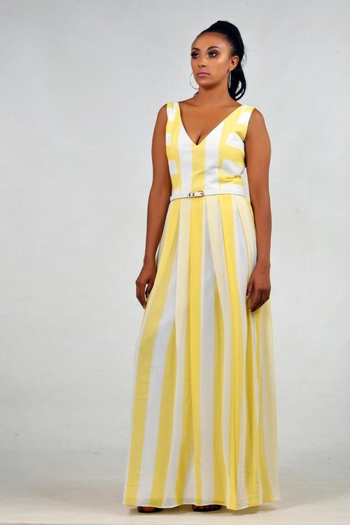 maxi-dress-white-yellow-stripes - View 5