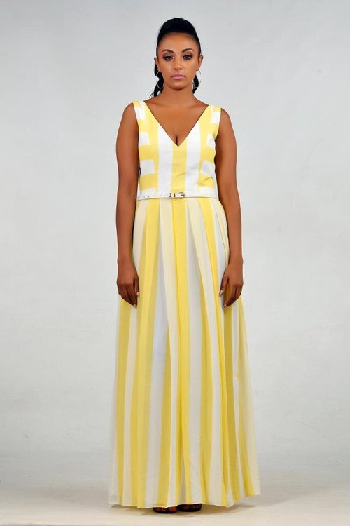 maxi-dress-white-yellow-stripes - View 6
