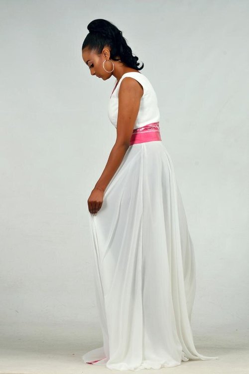 maxidress-white-pink-traditional-detail - View 1