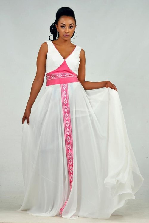 maxidress-white-pink-traditional-detail - View 4