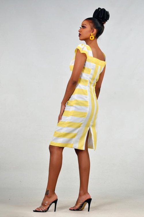 midi-dress-white-yellow-stripes - View 2