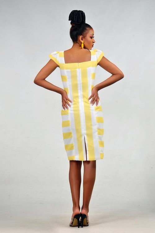 midi-dress-white-yellow-stripes - View 3