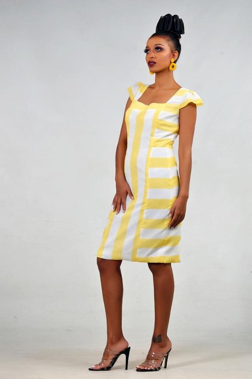 midi-dress-white-yellow-stripes - View 4