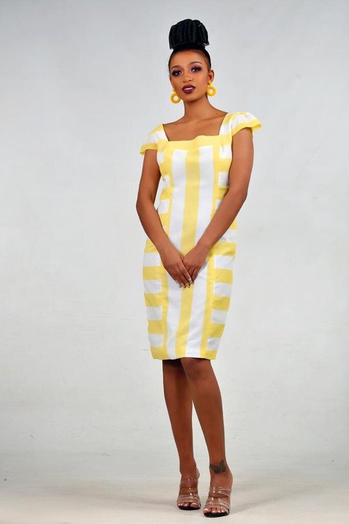 midi-dress-white-yellow-stripes - View 5