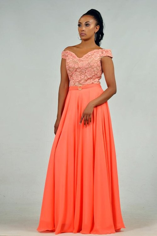 off-shoulder-lace-coral-dress - View 1