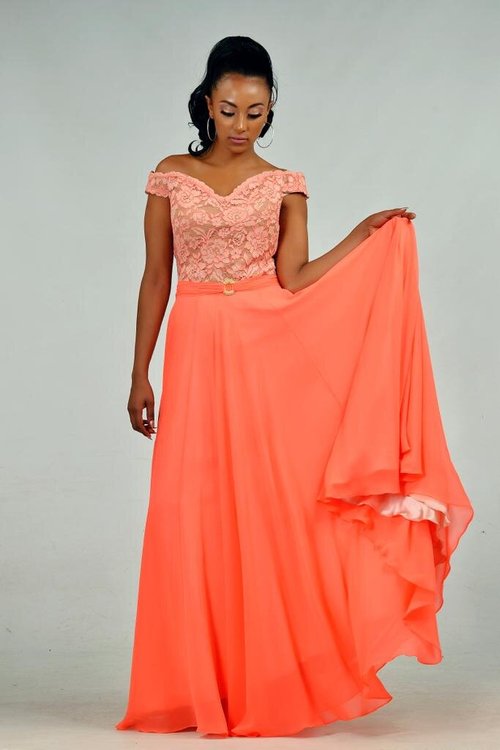 off-shoulder-lace-coral-dress - View 2