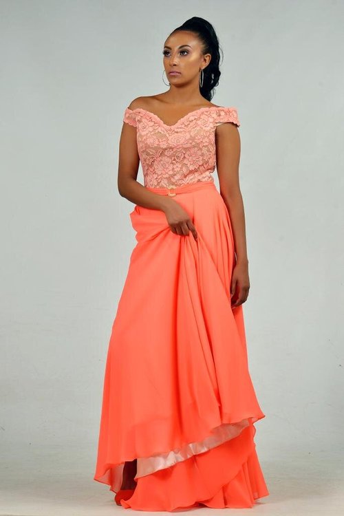 off-shoulder-lace-coral-dress - View 4