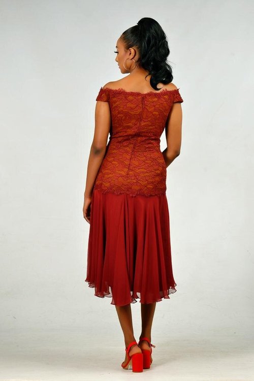 off-shoulder-lace-wine-red - View 5