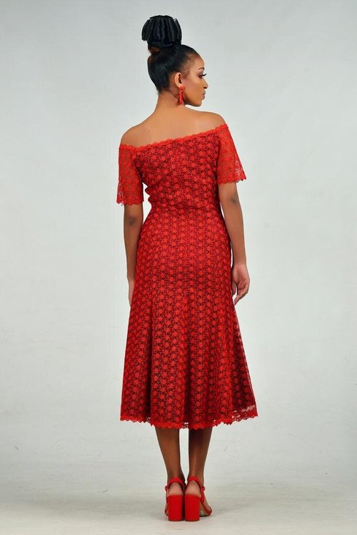 red-lace-midi-dress - View 1