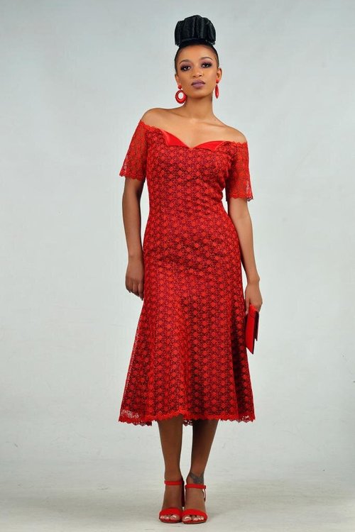 red-lace-midi-dress - View 2