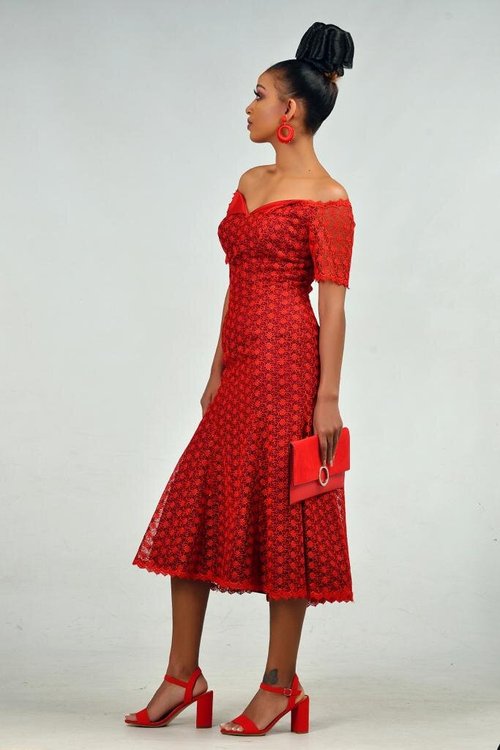red-lace-midi-dress - View 3