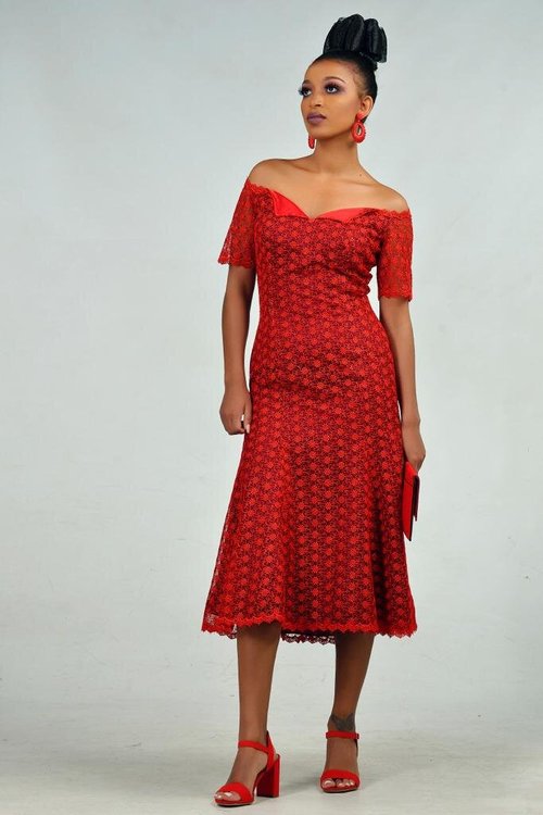 red-lace-midi-dress - View 5