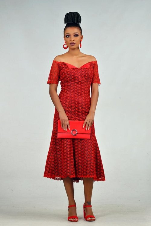red-lace-midi-dress - View 6