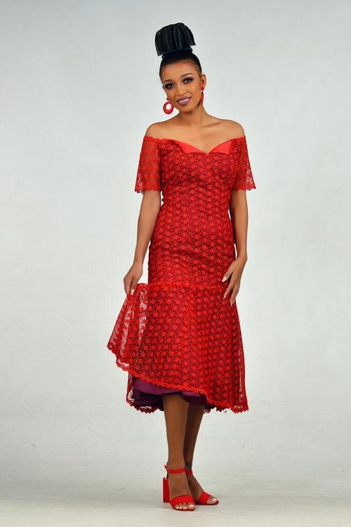 red-lace-midi-dress - View 7