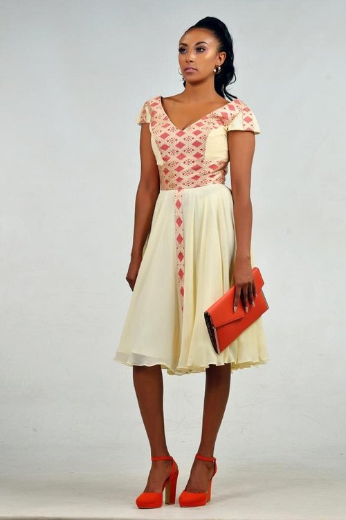 v-neck-yellow-traditional-dress - View 1