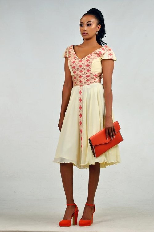 v-neck-yellow-traditional-dress - View 2
