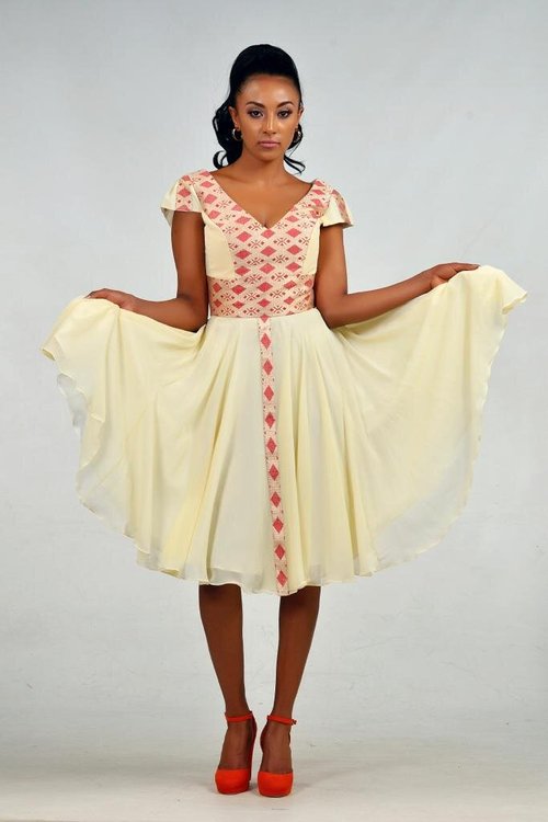 v-neck-yellow-traditional-dress - View 5