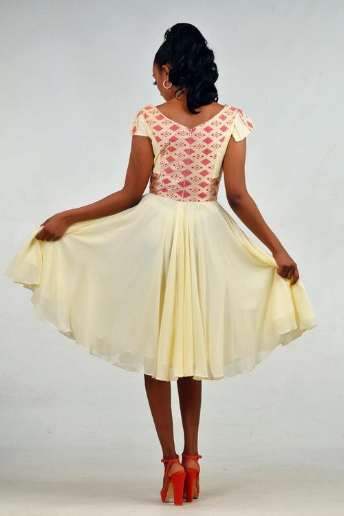 v-neck-yellow-traditional-dress - View 6