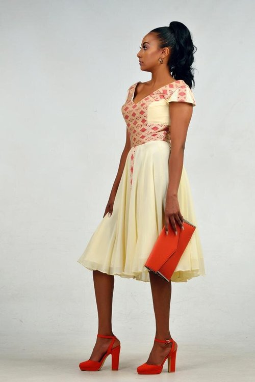 v-neck-yellow-traditional-dress - View 7